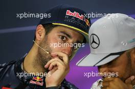 (L to R): Daniel Ricciardo (AUS) Red Bull Racing and Lewis Hamilton (GBR) Mercedes AMG F1 in the FIA Press Conference. 31.07.2016. Formula 1 World Championship, Rd 12, German Grand Prix, Hockenheim, Germany, Race Day.