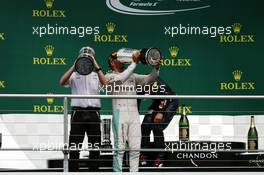 Race winner Lewis Hamilton (GBR) Mercedes AMG F1 celebrates on the podium. 31.07.2016. Formula 1 World Championship, Rd 12, German Grand Prix, Hockenheim, Germany, Race Day.