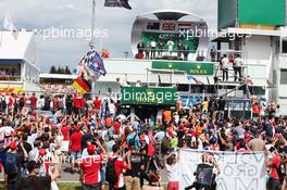 The podium (L to R): Daniel Ricciardo (AUS) Red Bull Racing, second; Lewis Hamilton (GBR) Mercedes AMG F1, race winner; Max Verstappen (NLD) Red Bull Racing, third. 31.07.2016. Formula 1 World Championship, Rd 12, German Grand Prix, Hockenheim, Germany, Race Day.