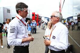 (L to R): Toto Wolff (GER) Mercedes AMG F1 Shareholder and Executive Director with Charlie Whiting (GBR) FIA Delegate. 30.07.2016. Formula 1 World Championship, Rd 12, German Grand Prix, Hockenheim, Germany, Qualifying Day.
