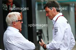 (L to R): Charlie Whiting (GBR) FIA Delegate with Toto Wolff (GER) Mercedes AMG F1 Shareholder and Executive Director. 30.07.2016. Formula 1 World Championship, Rd 12, German Grand Prix, Hockenheim, Germany, Qualifying Day.