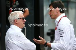 (L to R): Charlie Whiting (GBR) FIA Delegate with Toto Wolff (GER) Mercedes AMG F1 Shareholder and Executive Director. 30.07.2016. Formula 1 World Championship, Rd 12, German Grand Prix, Hockenheim, Germany, Qualifying Day.