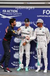 Qualifying top three in parc ferme (L to R): Daniel Ricciardo (AUS) Red Bull Racing, third; Nico Rosberg (GER) Mercedes AMG F1, pole position; Lewis Hamilton (GBR) Mercedes AMG F1, second. 30.07.2016. Formula 1 World Championship, Rd 12, German Grand Prix, Hockenheim, Germany, Qualifying Day.