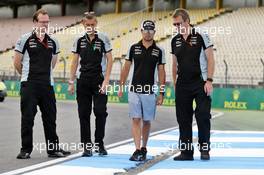 Sergio Perez (MEX) Sahara Force India F1 walks the circuit with the team. 28.07.2016. Formula 1 World Championship, Rd 12, German Grand Prix, Hockenheim, Germany, Preparation Day.