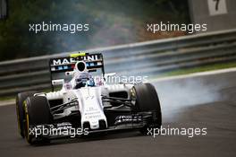 Valtteri Bottas (FIN) Williams FW38 locks up under braking. 22.07.2016. Formula 1 World Championship, Rd 11, Hungarian Grand Prix, Budapest, Hungary, Practice Day.