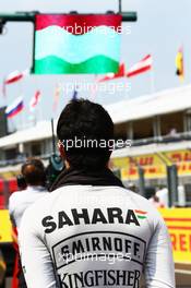 Sergio Perez (MEX) Sahara Force India F1 as the grid observes the national anthem. 24.07.2016. Formula 1 World Championship, Rd 11, Hungarian Grand Prix, Budapest, Hungary, Race Day.
