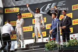 The podium (L to R): Nico Rosberg (GER) Mercedes AMG F1, second; Lewis Hamilton (GBR) Mercedes AMG F1, race winner; Daniel Ricciardo (AUS) Red Bull Racing, third. 24.07.2016. Formula 1 World Championship, Rd 11, Hungarian Grand Prix, Budapest, Hungary, Race Day.