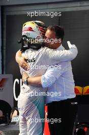 Race winner Lewis Hamilton (GBR) Mercedes AMG F1 celebrates in parc ferme with Ron Meadows (GBR) Mercedes GP Team Manager. 24.07.2016. Formula 1 World Championship, Rd 11, Hungarian Grand Prix, Budapest, Hungary, Race Day.