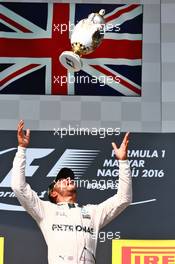 Race winner Lewis Hamilton (GBR) Mercedes AMG F1 celebrates on the podium. 24.07.2016. Formula 1 World Championship, Rd 11, Hungarian Grand Prix, Budapest, Hungary, Race Day.