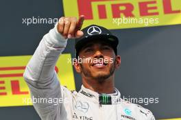 Race winner Lewis Hamilton (GBR) Mercedes AMG F1 celebrates on the podium. 24.07.2016. Formula 1 World Championship, Rd 11, Hungarian Grand Prix, Budapest, Hungary, Race Day.