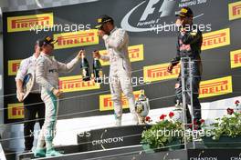 The podium (L to R): Nico Rosberg (GER) Mercedes AMG F1, second; Lewis Hamilton (GBR) Mercedes AMG F1, race winner; Daniel Ricciardo (AUS) Red Bull Racing, third. 24.07.2016. Formula 1 World Championship, Rd 11, Hungarian Grand Prix, Budapest, Hungary, Race Day.