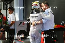 Race winner Lewis Hamilton (GBR) Mercedes AMG F1 celebrates in parc ferme with Ron Meadows (GBR) Mercedes GP Team Manager. 24.07.2016. Formula 1 World Championship, Rd 11, Hungarian Grand Prix, Budapest, Hungary, Race Day.