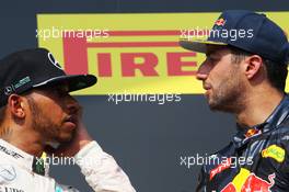 The podium (L to R): Race winner Lewis Hamilton (GBR) Mercedes AMG F1 with third placed Daniel Ricciardo (AUS) Red Bull Racing. 24.07.2016. Formula 1 World Championship, Rd 11, Hungarian Grand Prix, Budapest, Hungary, Race Day.