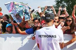 Lewis Hamilton (GBR) Mercedes AMG F1 signs autographs for the fans. 23.07.2016. Formula 1 World Championship, Rd 11, Hungarian Grand Prix, Budapest, Hungary, Qualifying Day.