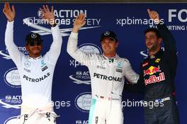 Pole for Nico Rosberg (GER) Mercedes AMG Petronas F1 W07, 2nd for Lewis Hamilton (GBR) Mercedes AMG F1 W07  and 3rd for Daniel Ricciardo (AUS) Red Bull Racing RB12. 23.07.2016. Formula 1 World Championship, Rd 11, Hungarian Grand Prix, Budapest, Hungary, Qualifying Day.