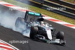 Lewis Hamilton (GBR) Mercedes AMG F1 W07 Hybrid locks up under braking. 23.07.2016. Formula 1 World Championship, Rd 11, Hungarian Grand Prix, Budapest, Hungary, Qualifying Day.