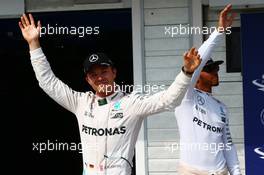 Pole for Nico Rosberg (GER) Mercedes AMG Petronas F1 W07 and 2nd Lewis Hamilton (GBR) Mercedes Petronas AMG F1. 23.07.2016. Formula 1 World Championship, Rd 11, Hungarian Grand Prix, Budapest, Hungary, Qualifying Day.