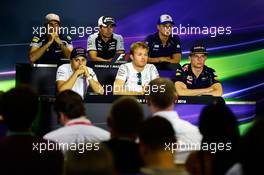 The FIA Press Conference (from back row (L to R)): Carlos Sainz Jr (ESP) Scuderia Toro Rosso; Sergio Perez (MEX) Sahara Force India F1; Marcus Ericsson (SWE) Sauber F1 Team; Felipe Massa (BRA) Williams; Nico Rosberg (GER) Mercedes AMG F1; Max Verstappen (NLD) Red Bull Racing.  21.07.2016. Formula 1 World Championship, Rd 11, Hungarian Grand Prix, Budapest, Hungary, Preparation Day.