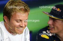 (L to R): Nico Rosberg (GER) Mercedes AMG F1 and Max Verstappen (NLD) Red Bull Racing in the FIA Press Conference. 21.07.2016. Formula 1 World Championship, Rd 11, Hungarian Grand Prix, Budapest, Hungary, Preparation Day.