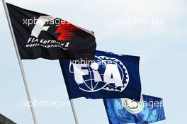 F1 and FIA flags. 21.07.2016. Formula 1 World Championship, Rd 11, Hungarian Grand Prix, Budapest, Hungary, Preparation Day.
