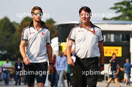 (L to R): Romain Grosjean (FRA) Haas F1 Team with Dave O'Neill (GBR) Haas F1 Team Team Manager. 02.09.2016. Formula 1 World Championship, Rd 14, Italian Grand Prix, Monza, Italy, Practice Day.