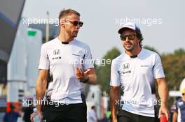 (L to R): Jenson Button (GBR) McLaren with team mate Fernando Alonso (ESP) McLaren. 02.09.2016. Formula 1 World Championship, Rd 14, Italian Grand Prix, Monza, Italy, Practice Day.