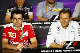 (L to R): Mattia Binotto (ITA) Ferrari Chief Technical Officer with Aldo Costa (ITA) Mercedes AMG F1 Engineering Director in the FIA Press Conference. 02.09.2016. Formula 1 World Championship, Rd 14, Italian Grand Prix, Monza, Italy, Practice Day.