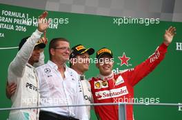 1st place Nico Rosberg (GER) Mercedes AMG Petronas F1 W07, 2nd place Lewis Hamilton (GBR) Mercedes AMG F1 W07  and 3rd place Sebastian Vettel (GER) Scuderia Ferrari SF16-H. 04.09.2016. Formula 1 World Championship, Rd 14, Italian Grand Prix, Monza, Italy, Race Day.