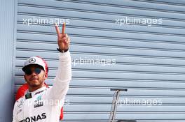Lewis Hamilton (GBR) Mercedes AMG F1 celebrates his pole position in parc ferme. 03.09.2016. Formula 1 World Championship, Rd 14, Italian Grand Prix, Monza, Italy, Qualifying Day.