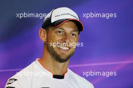 Jenson Button (GBR) McLaren in the FIA Press Conference. 01.09.2016. Formula 1 World Championship, Rd 14, Italian Grand Prix, Monza, Italy, Preparation Day.