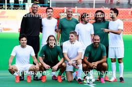 Line up at the charity 5-a-side football match. F1 drivers (L to R): Sergio Perez (MEX) Sahara Force India F1; Jolyon Palmer (GBR) Renault Sport F1 Team; Max Verstappen (NLD) Red Bull Racing; Fernando Alonso (ESP) McLaren; Daniel Ricciardo (AUS) Red Bull Racing. 01.09.2016. Formula 1 World Championship, Rd 14, Italian Grand Prix, Monza, Italy, Preparation Day.