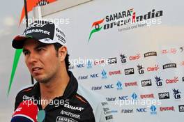 Sergio Perez (MEX) Sahara Force India F1 with the media. 01.09.2016. Formula 1 World Championship, Rd 14, Italian Grand Prix, Monza, Italy, Preparation Day.