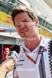 Rob Smedley (GBR) Williams Head of Vehicle Performance with the media. 01.09.2016. Formula 1 World Championship, Rd 14, Italian Grand Prix, Monza, Italy, Preparation Day.
