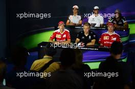 The FIA Press Conference (From back row (L to R)): Esteban Gutierrez (MEX) Haas F1 Team; Jenson Button (GBR) McLaren; Carlos Sainz Jr (ESP) Scuderia Toro Rosso; Sebastian Vettel (GER) Ferrari; Kevin Magnussen (DEN) Renault Sport F1 Team; Kimi Raikkonen (FIN) Ferrari.  01.09.2016. Formula 1 World Championship, Rd 14, Italian Grand Prix, Monza, Italy, Preparation Day.