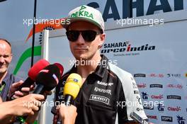 Nico Hulkenberg (GER) Sahara Force India F1 with the media. 01.09.2016. Formula 1 World Championship, Rd 14, Italian Grand Prix, Monza, Italy, Preparation Day.