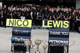 Nico Rosberg (GER) Mercedes AMG F1 and team mate Lewis Hamilton (GBR) Mercedes AMG F1 celebrate the Constructors' title with Niki Lauda (AUT) Mercedes Non-Executive Chairman; Toto Wolff (GER) Mercedes AMG F1 Shareholder and Executive Director; and the team. 09.10.2016. Formula 1 World Championship, Rd 17, Japanese Grand Prix, Suzuka, Japan, Race Day.
