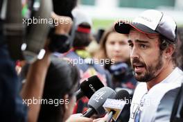 Fernando Alonso (ESP) McLaren with the media. 08.10.2016. Formula 1 World Championship, Rd 17, Japanese Grand Prix, Suzuka, Japan, Qualifying Day.