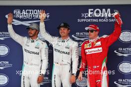 Qualifying top three in parc ferme (L to R): Lewis Hamilton (GBR) Mercedes AMG F1, second; Nico Rosberg (GER) Mercedes AMG F1, pole position; Kimi Raikkonen (FIN) Ferrari, third. 08.10.2016. Formula 1 World Championship, Rd 17, Japanese Grand Prix, Suzuka, Japan, Qualifying Day.