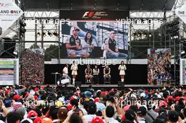 (L to R): Sergio Perez (MEX) Sahara Force India F1 and team mate Nico Hulkenberg (GER) Sahara Force India F1 at the fans' stage. 08.10.2016. Formula 1 World Championship, Rd 17, Japanese Grand Prix, Suzuka, Japan, Qualifying Day.