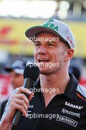 Nico Hulkenberg (GER) Sahara Force India F1 addresses the fans in the grandstand. 06.10.2016. Formula 1 World Championship, Rd 17, Japanese Grand Prix, Suzuka, Japan, Preparation Day.