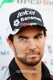 Sergio Perez (MEX) Sahara Force India F1 with the media. 06.10.2016. Formula 1 World Championship, Rd 17, Japanese Grand Prix, Suzuka, Japan, Preparation Day.