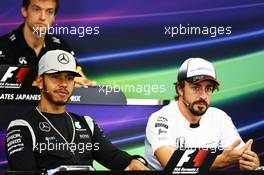 (L to R): Lewis Hamilton (GBR) Mercedes AMG F1 and Fernando Alonso (ESP) McLaren in the FIA Press Conference. 06.10.2016. Formula 1 World Championship, Rd 17, Japanese Grand Prix, Suzuka, Japan, Preparation Day.