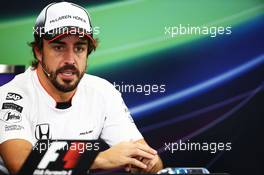 Fernando Alonso (ESP) McLaren in the FIA Press Conference. 06.10.2016. Formula 1 World Championship, Rd 17, Japanese Grand Prix, Suzuka, Japan, Preparation Day.