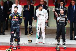 The podium (L to R): Daniel Ricciardo (AUS) Red Bull Racing, second; Lewis Hamilton (GBR) Mercedes AMG F1, race winner; Sergio Perez (MEX) Sahara Force India F1, third. 29.05.2015. Formula 1 World Championship, Rd 6, Monaco Grand Prix, Monte Carlo, Monaco, Race Day.