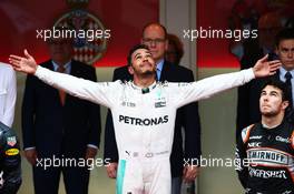 Race winner Lewis Hamilton (GBR) Mercedes AMG F1 celebrates on the podium. 29.05.2015. Formula 1 World Championship, Rd 6, Monaco Grand Prix, Monte Carlo, Monaco, Race Day.