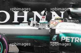 Race winner Lewis Hamilton (GBR) Mercedes AMG F1 W07 Hybrid celebrates at the end of the race. 29.05.2015. Formula 1 World Championship, Rd 6, Monaco Grand Prix, Monte Carlo, Monaco, Race Day.