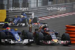 Felipe Nasr (BRA) Sauber F1 Team C35 and Daniil Kvyat (RUS) Scuderia Toro Rosso STR11. 29.05.2015. Formula 1 World Championship, Rd 6, Monaco Grand Prix, Monte Carlo, Monaco, Race Day.