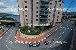 Lewis Hamilton (GBR) Mercedes AMG F1 W07 Hybrid leads Daniel Ricciardo (AUS) Red Bull Racing RB12. 29.05.2015. Formula 1 World Championship, Rd 6, Monaco Grand Prix, Monte Carlo, Monaco, Race Day.