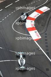 Nico Rosberg (GER) Mercedes AMG F1 W07 Hybrid leads team mate Lewis Hamilton (GBR) Mercedes AMG F1 W07 Hybrid. 29.05.2015. Formula 1 World Championship, Rd 6, Monaco Grand Prix, Monte Carlo, Monaco, Race Day.