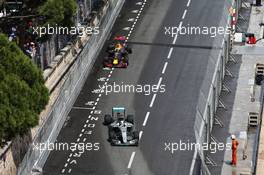Lewis Hamilton (GBR) Mercedes AMG F1 W07 Hybrid leads Daniel Ricciardo (AUS) Red Bull Racing RB12. 29.05.2015. Formula 1 World Championship, Rd 6, Monaco Grand Prix, Monte Carlo, Monaco, Race Day.